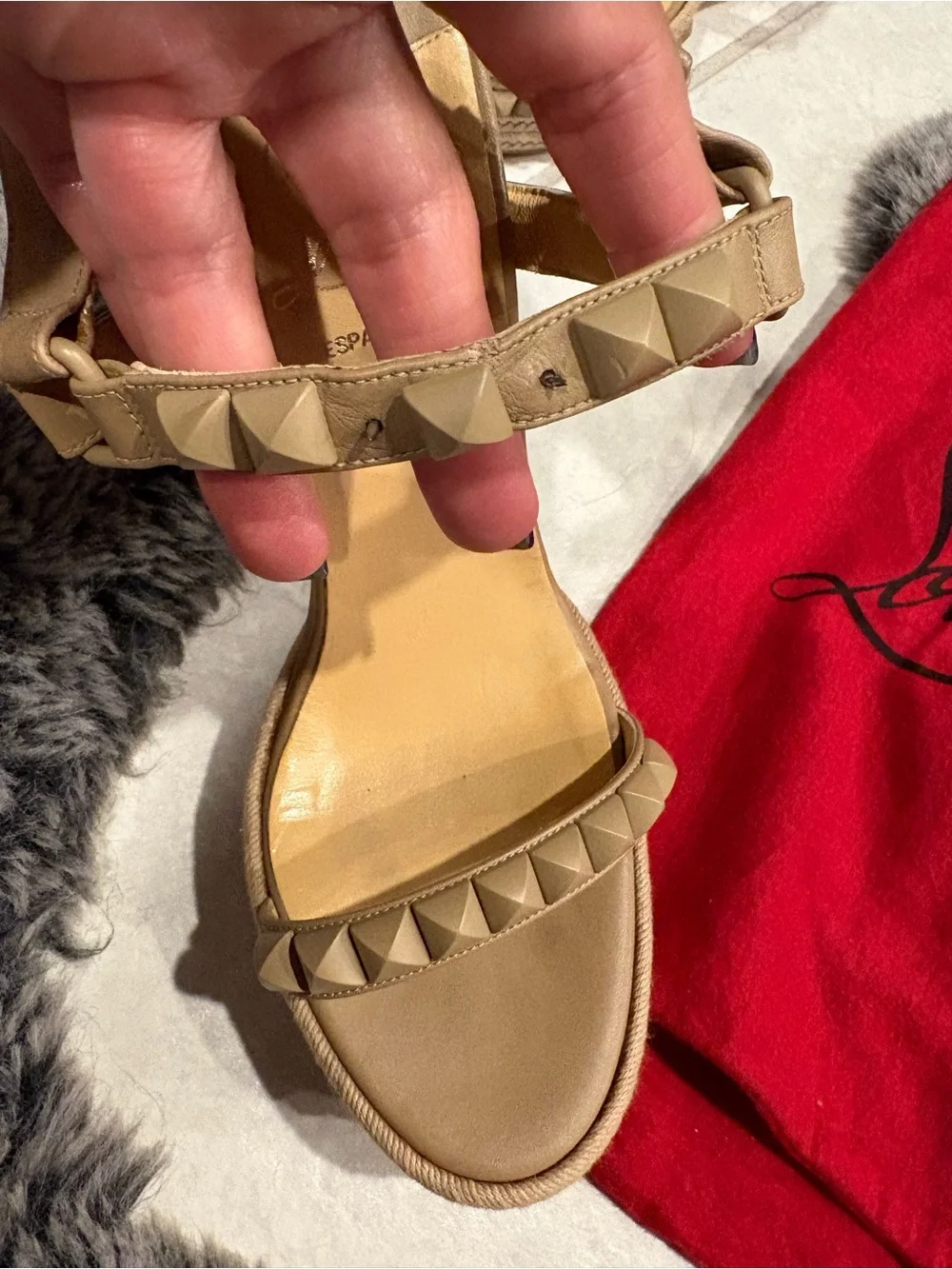 Christian Louboutin  Cataclou leather sandals Beige Studded Espadrille wedge 40